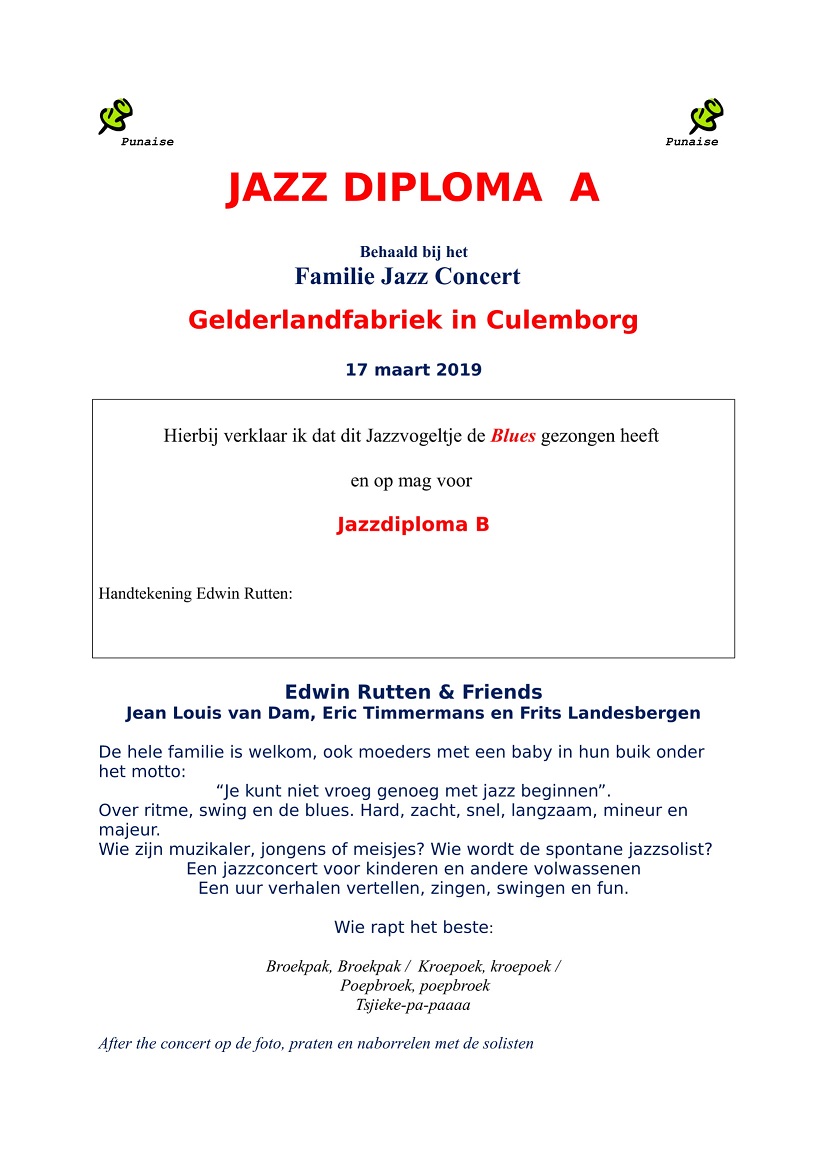 Familie Jazzconcert 17 maart 2019